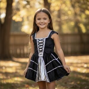Spider Girl ✦ Kids Halloween Costume ✦ Black Silver Sparkle Dress 4/6 EUC